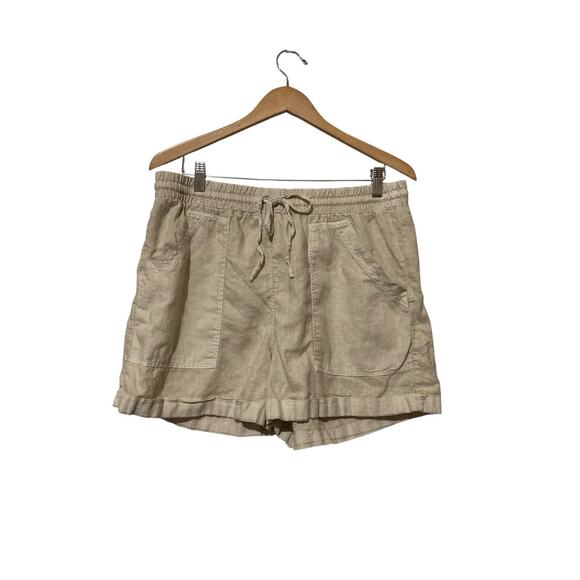 Linen Blend Shorts Womens Large L Wheat Colored Draw Strong Waist Casual Comfy - Picture 1 of 7